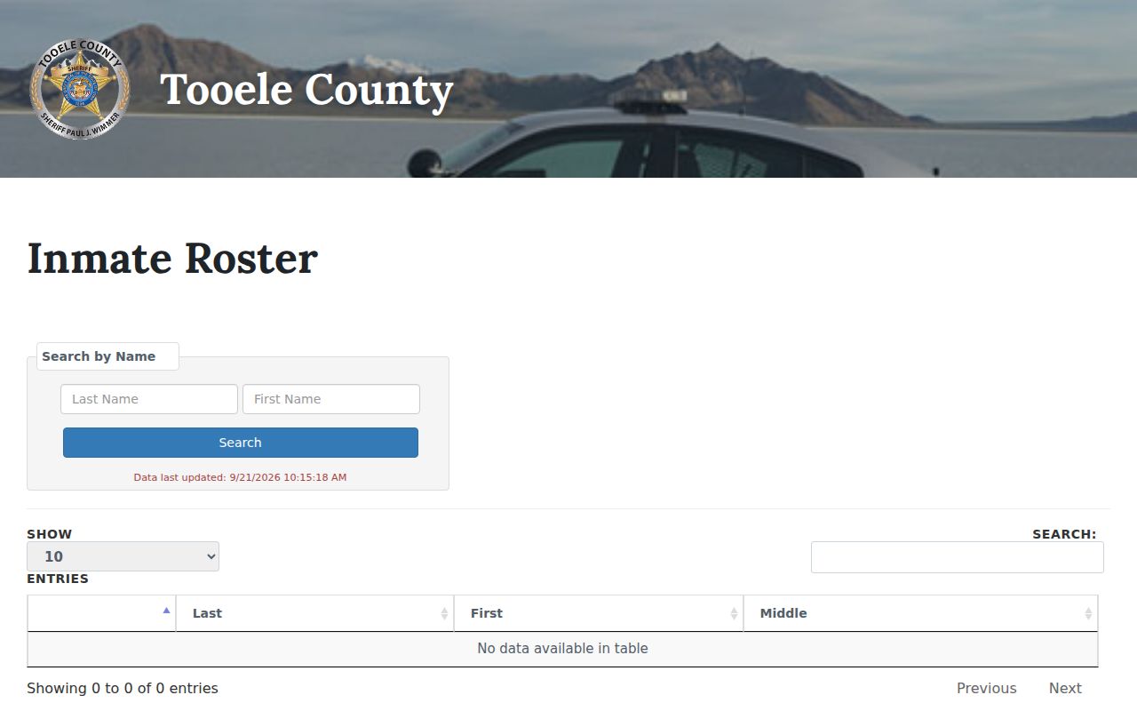 Tooele County active warrants, blank jail roster name fields