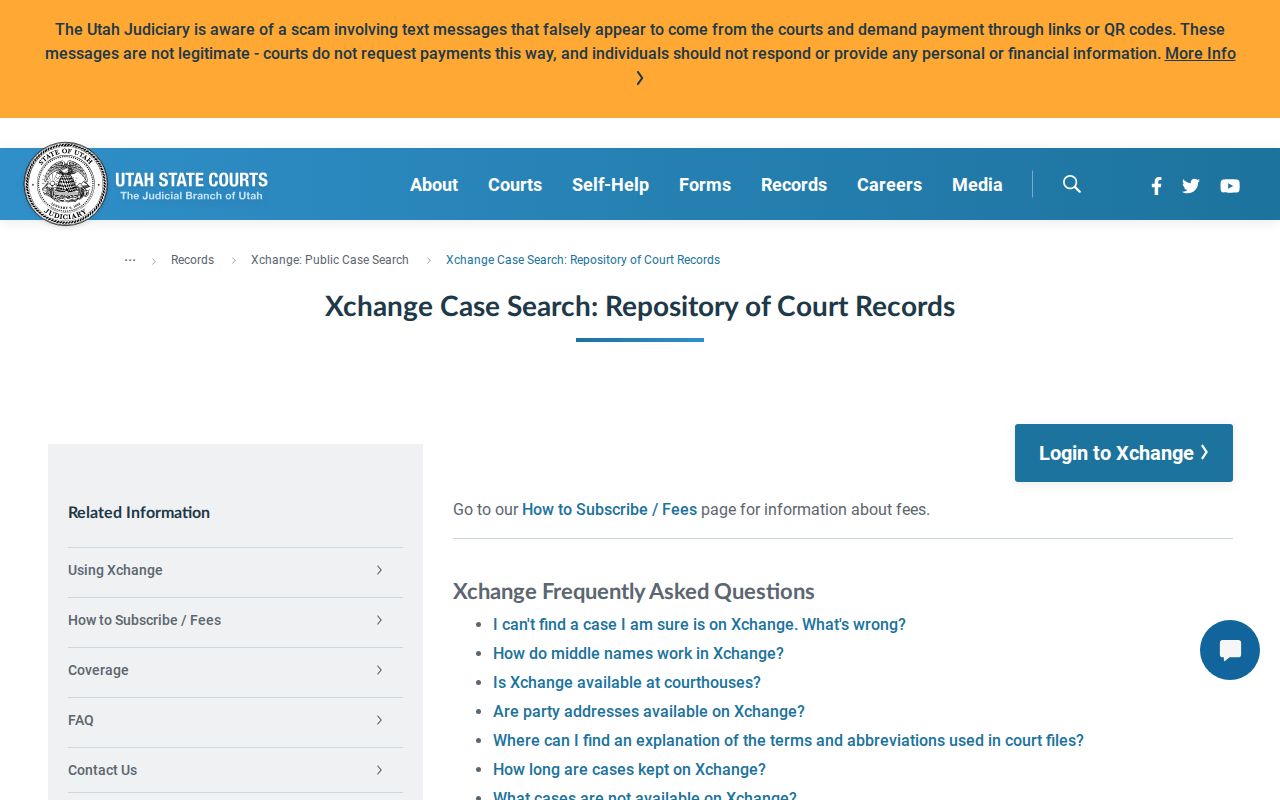 Tooele County warrant records, Utah Courts Xchange access guidance