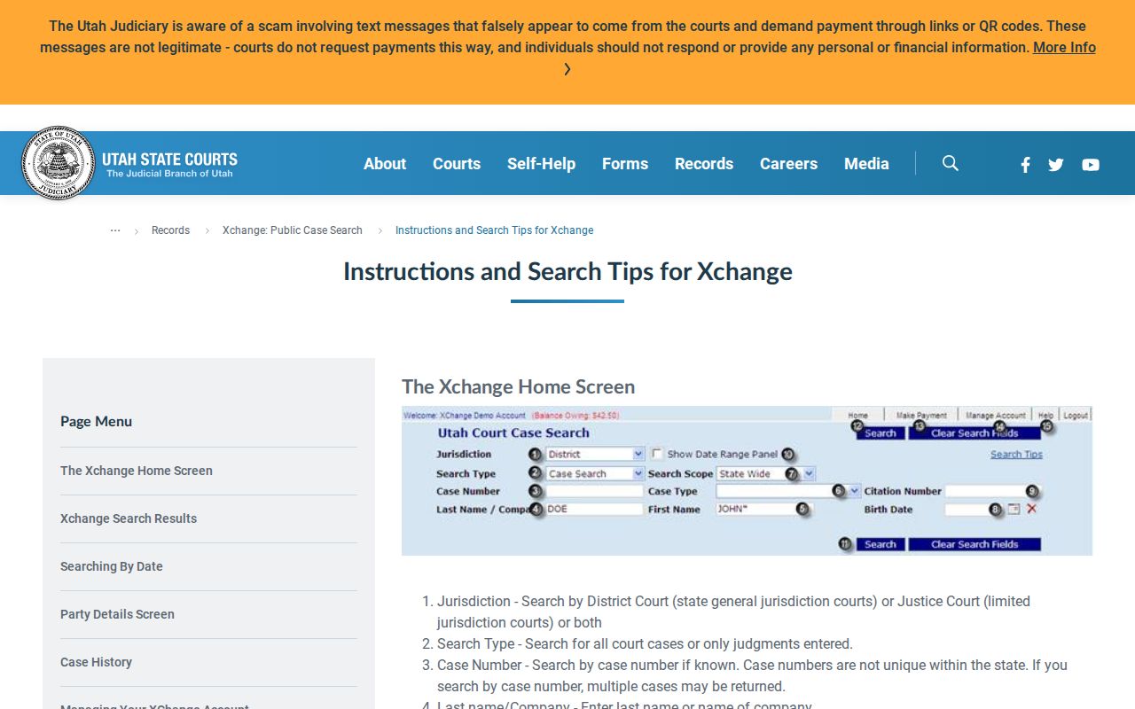 Tooele County warrant search, Xchange search controls