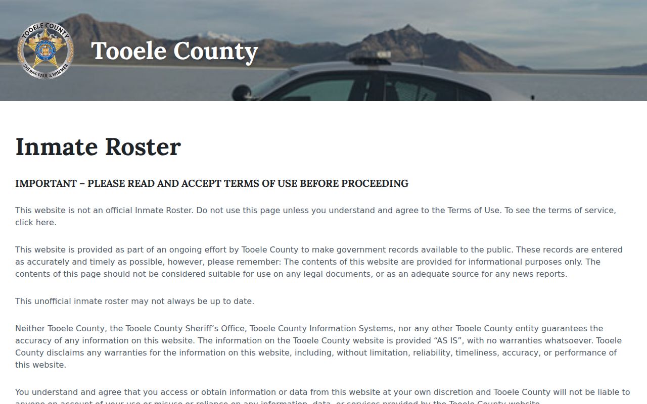 Tooele County active warrants, sheriff jail roster disclaimer
