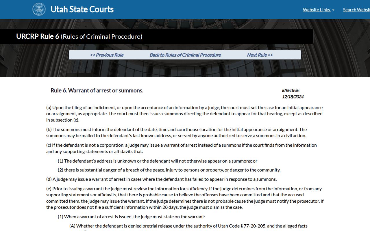 Tooele County arrest warrants, Utah Rule 6 reference