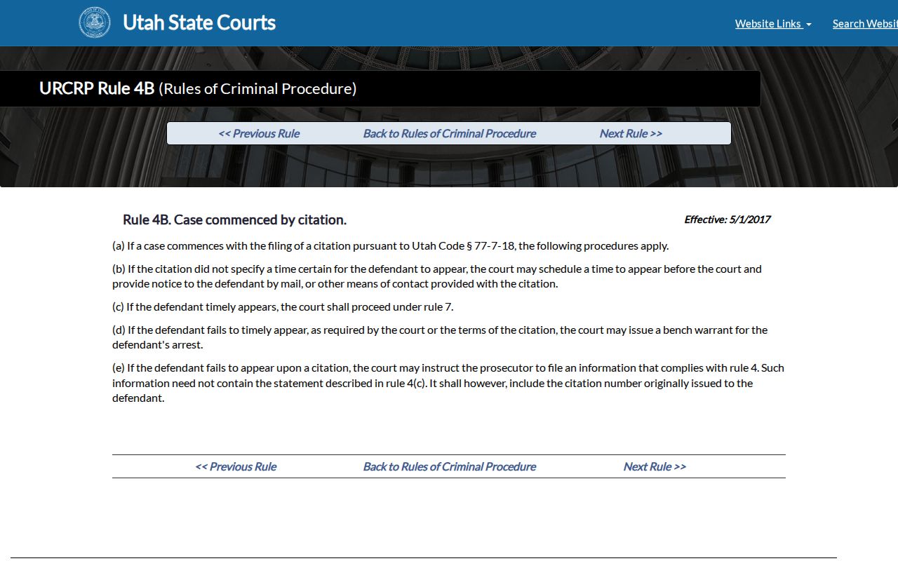 Tooele County bench warrants, Utah Rule 4B citation case reference