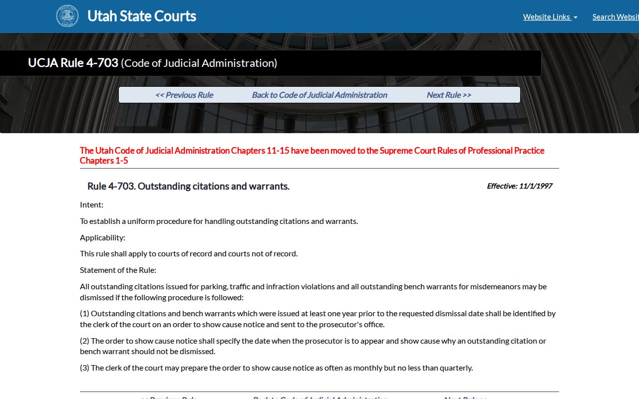 Tooele County bench warrants, Utah Rule 4-703 citation review
