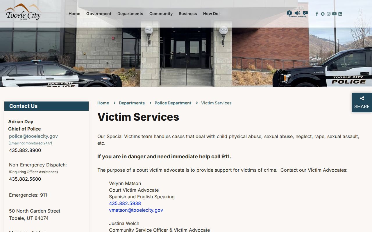 Tooele City warrant records, Tooele City Police service information