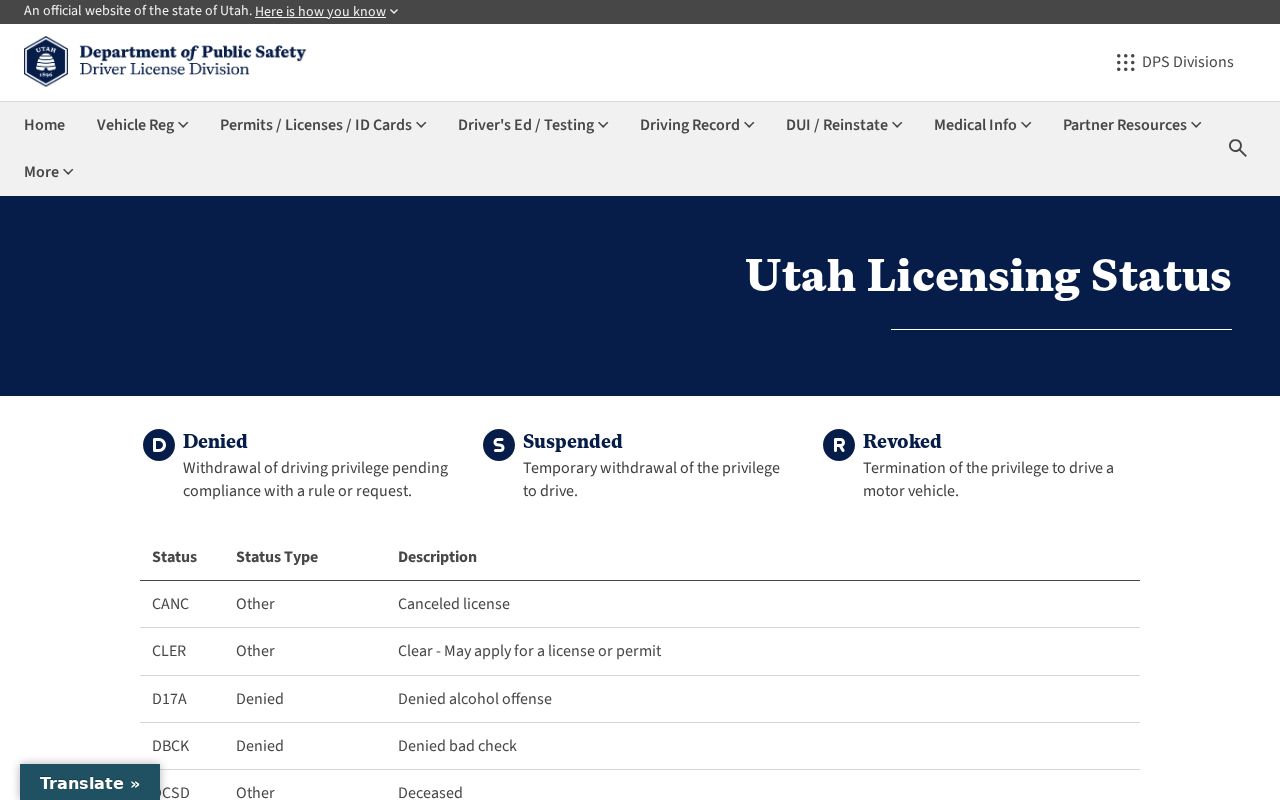 Tooele County traffic warrant, Utah DLD SFTA status information