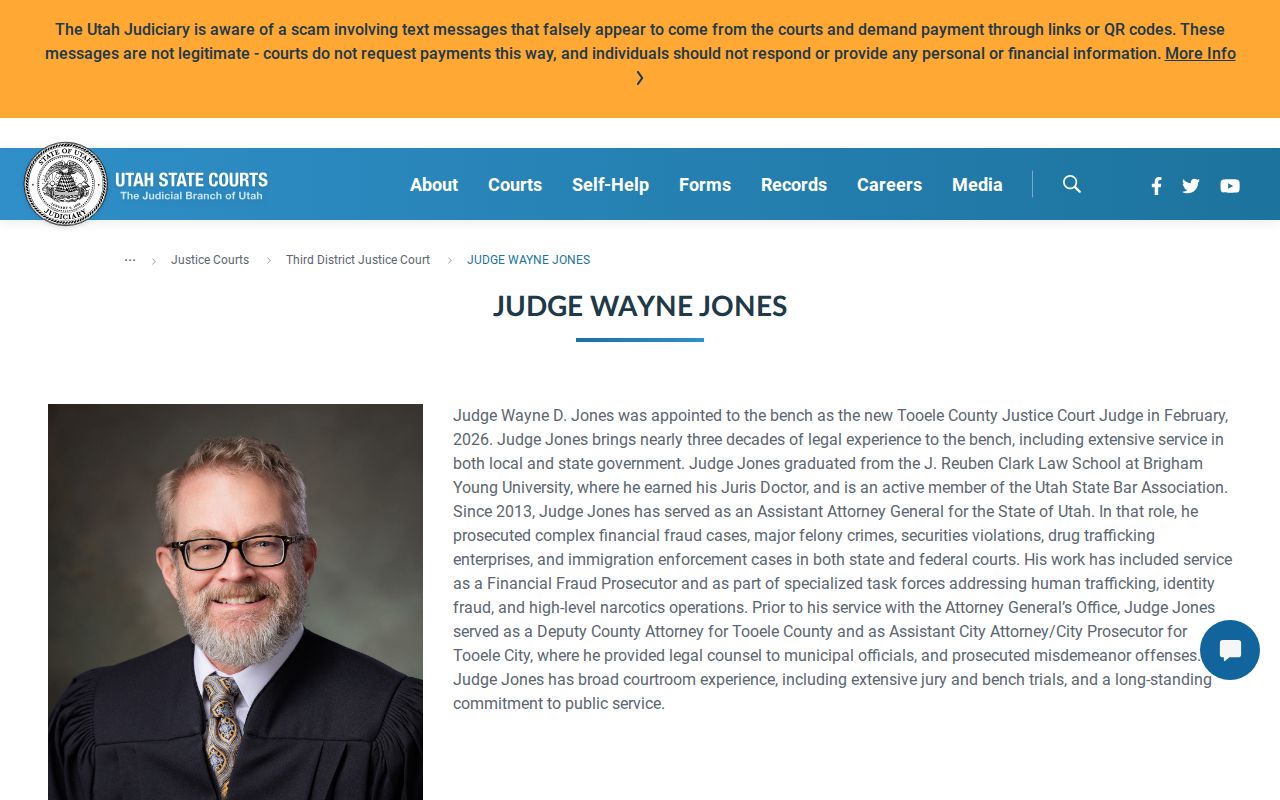 Tooele County bench warrants, current justice court judge biography