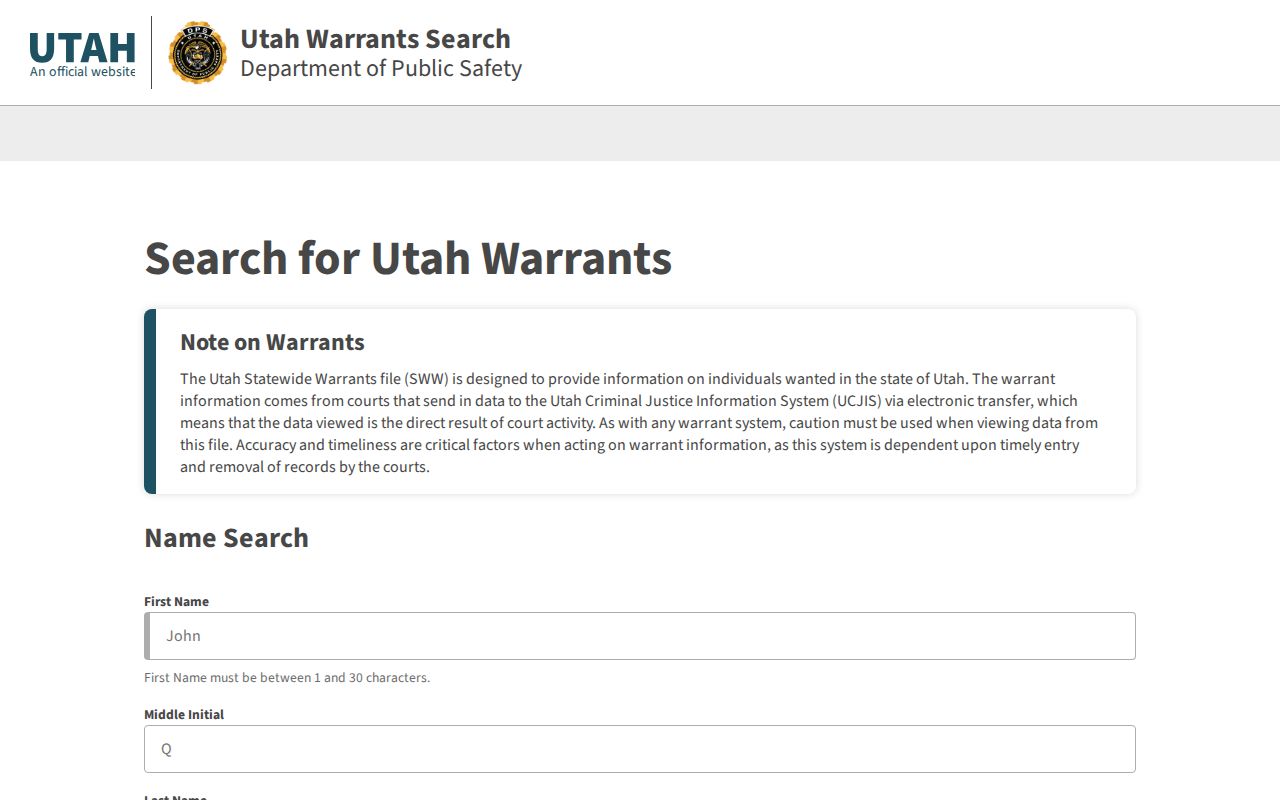 Tooele County warrant search, Utah Statewide Warrants portal